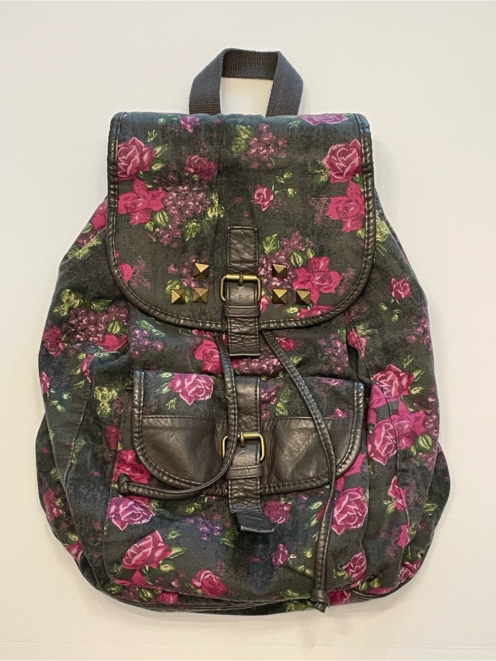 Mossimo Supply Co. Cabbage Rose Floral Studded Backpack – Grey/Black Y2K